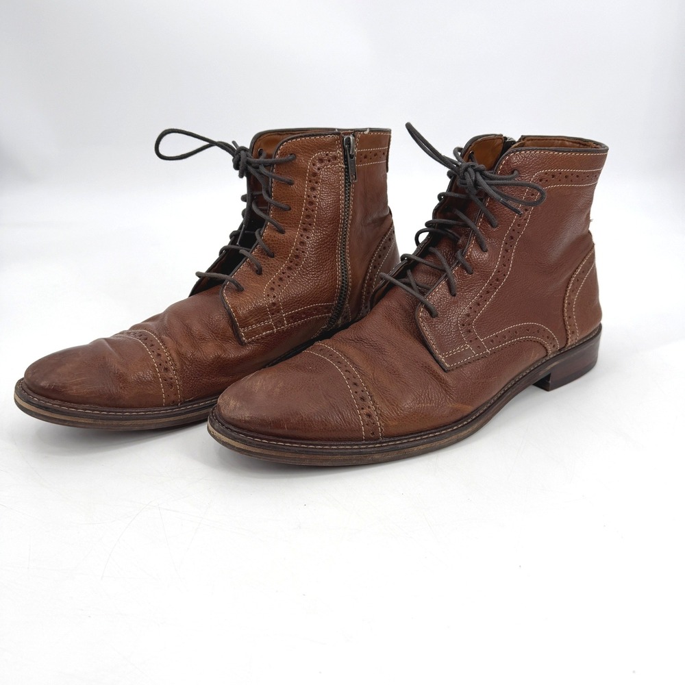 Johnston & Murphy Mens J&M Flex Brown Leather Cap Toe Brogue Side Zip Boots 10.5